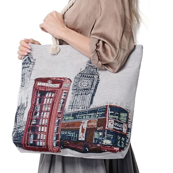 Handbags - Tote Bag Off White with Big Ben Telephone Booth